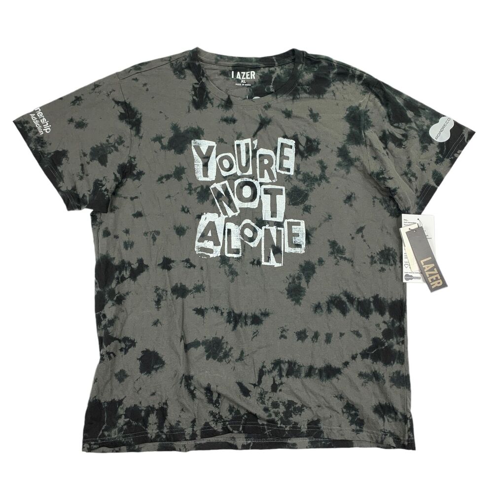 Lazer Mens Tie-Dye Charity Crewneck Short Sleeve T-Shirt Gray XL